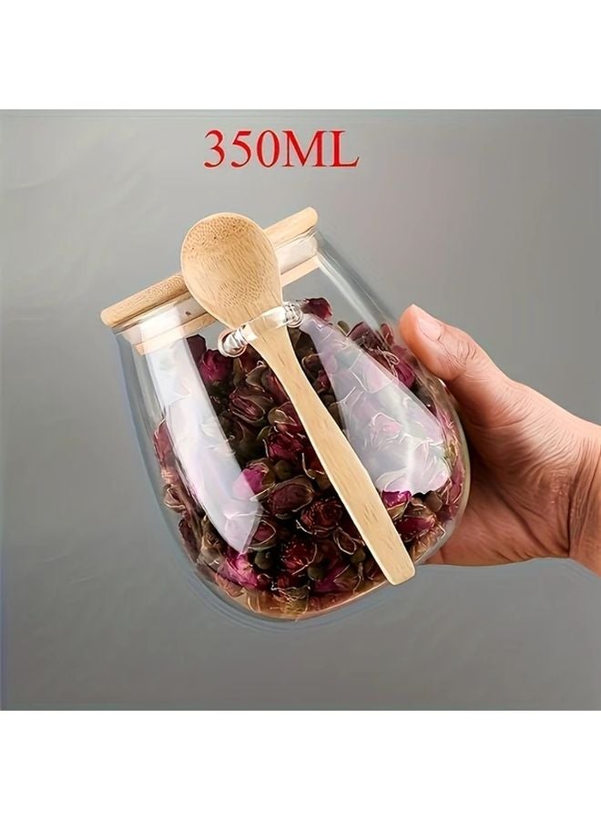 2pcs Airtight Glass Storage Jar With Spoon 11 83oz For Coffee Sugar Tea Salt Spices - Image 4